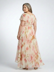 FJØRNA women's floral maxi dress with short sleeves, flowy fabric, elegant design, perfect for summer or special occasions.