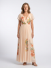FJØRNA women's floral summer maxi dress with short sleeves and pleated design, perfect for warm weather.