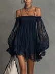 FJØRNA elegant mini dress for women with off-shoulder design and pleated detail, stylish and perfect for special occasions.