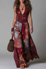 FJØRNA printed sleeveless V-neck casual maxi dress with fitted waist, perfect for summer wear.