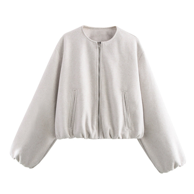 Soft Round-Neck Jacket Gray