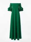 White FJØRNA maxi dress with half sleeves, loose fit, off-the-shoulder design, solid color, elegant and flowy for summer wear.