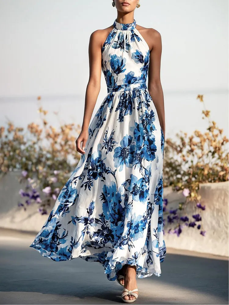 FJØRNA linen maxi dress in soft, flowy fabric with a relaxed fit and adjustable straps, perfect for summer or casual wear.