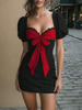 Bold Red Bow Polka Dot Mini Dress