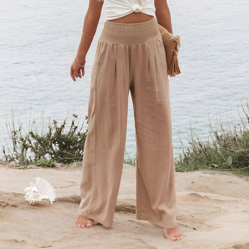 Women's Summer High Waisted Trouser with Wide Leg and Elastic Waist