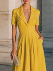 Collared Short-Sleeve Midi Dress With Structured Waist – Midi Dress For Women