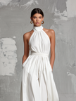 FJØRNA women's woven halter-neck sleeveless jumpsuit with wide-leg pants, elegant and stylish for summer occasions.