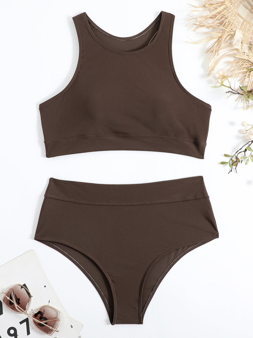 FJØRNA women's sporty bikini set with elegant cut, featuring stylish swimwear design and supportive fit for active beach days.