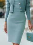 FJØRNA classic cropped knit cardigan and midi dress set, featuring a cozy knit cardigan and elegant midi dress, in natural fabric.