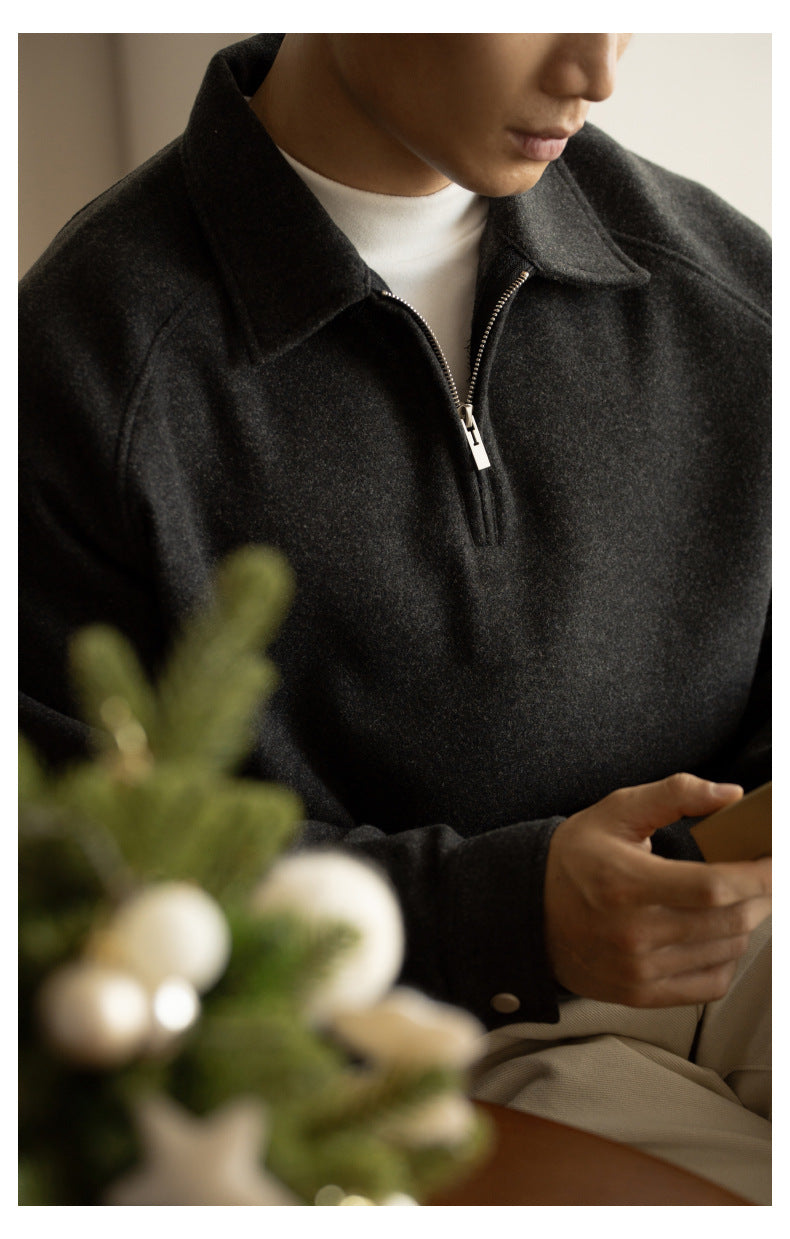 Lapel Half-Zip Sweater Gray