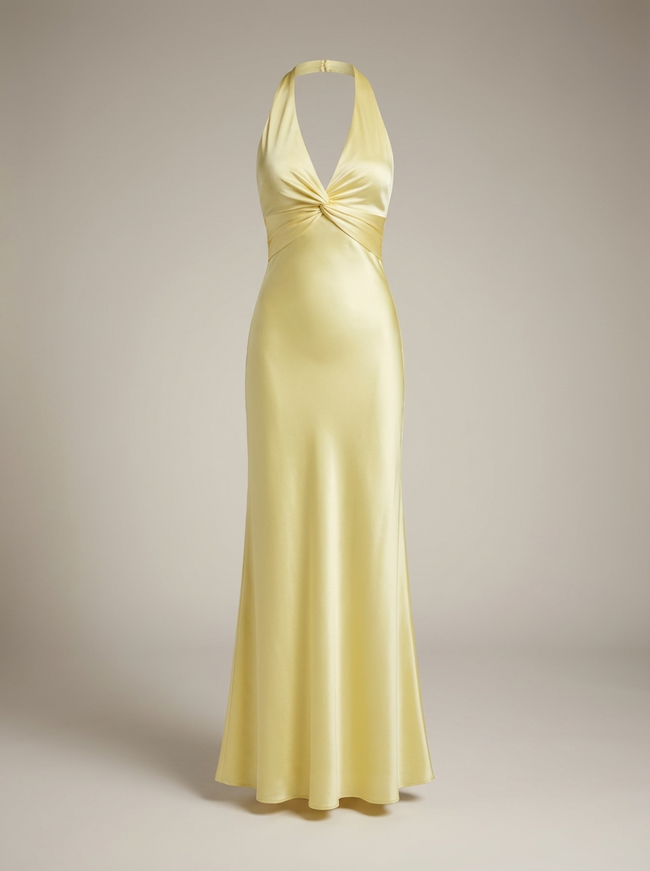 FJØRNA women's fitted halter neck maxi dress with elegant design, perfect for formal summer occasions.