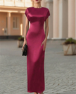 Elegant black satin waist-tie column midi dress for women by FJØRNA, featuring a sleek silhouette and stylish design.