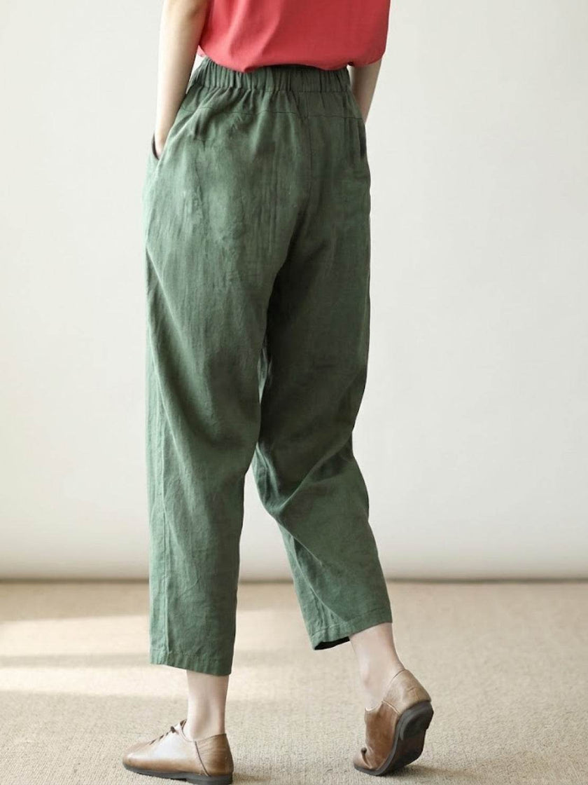 FJØRNA Felicity women's drawstring casual pants in neutral fabric, showcasing relaxed fit and comfortable style.