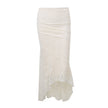 FJØRNA ruched crop top and mermaid skirt set for women, square neck champagne-colored dress with fitted silhouette and elegant style.