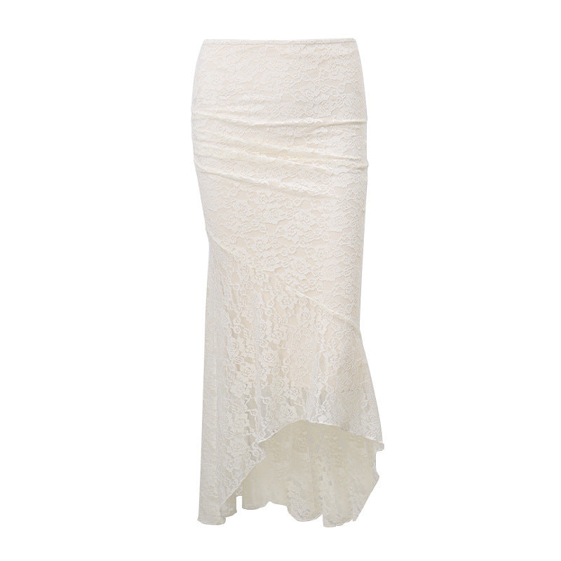 FJØRNA ruched crop top and mermaid skirt set for women, square neck champagne-colored dress with fitted silhouette and elegant style.