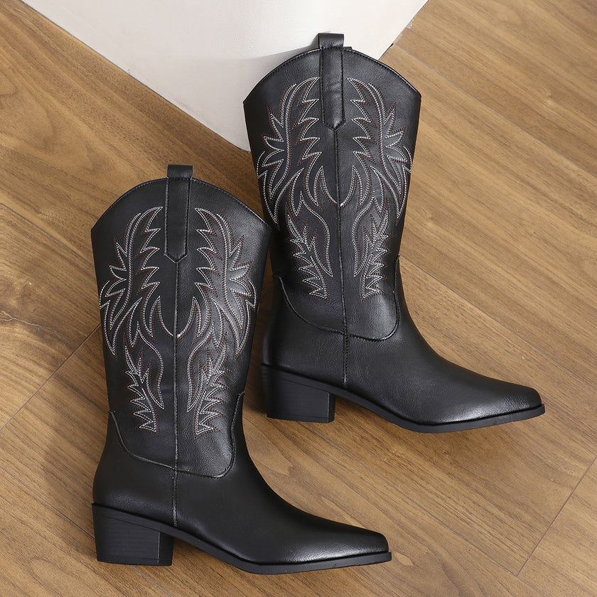 Black Mid Heel Boots