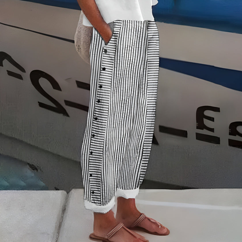 FJØRNA Barbara™ comfortable pants with side pockets, soft fabric, and relaxed fit, ideal for casual wear.