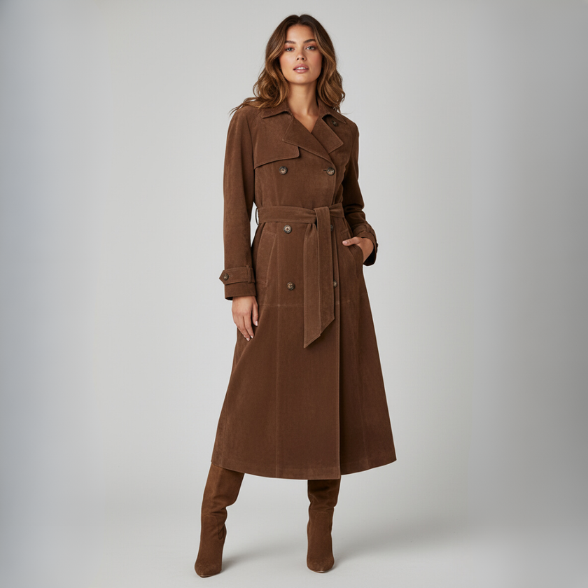 Elegant Suede Trench Coat