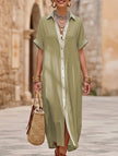 FJØRNA casual solid buttoned midi dress with a relaxed fit, ideal for casual weddings and everyday wear.