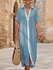 FJØRNA casual solid buttoned midi dress, perfect for weddings, featuring a relaxed fit and elegant design in soft fabric.