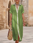 FJØRNA casual solid buttoned midi dress for women, featuring a simple, elegant design suitable for casual or wedding occasions.