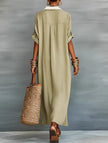 FJØRNA casual solid buttoned midi dress, perfect for casual weddings, featuring a relaxed fit and elegant design.