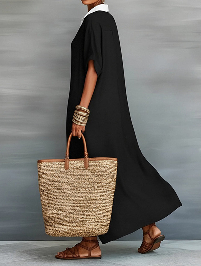 FJØRNA casual solid buttoned midi dress, a stylish and comfortable wedding dress with a relaxed fit and midi length.