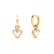 FJØRNA white quartz heart huggie earrings for women in gold, showcasing delicate jewelry design and sparkling quartz stones.