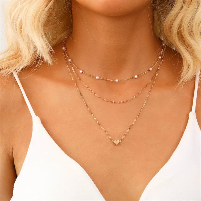 Lily | 3-Layer Gold & Silver Necklace Set with Heart or Cross Pendant
