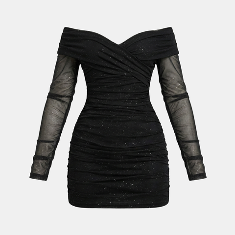 Ella - Women's Mini Dress Black Size XS Sparkle Mesh