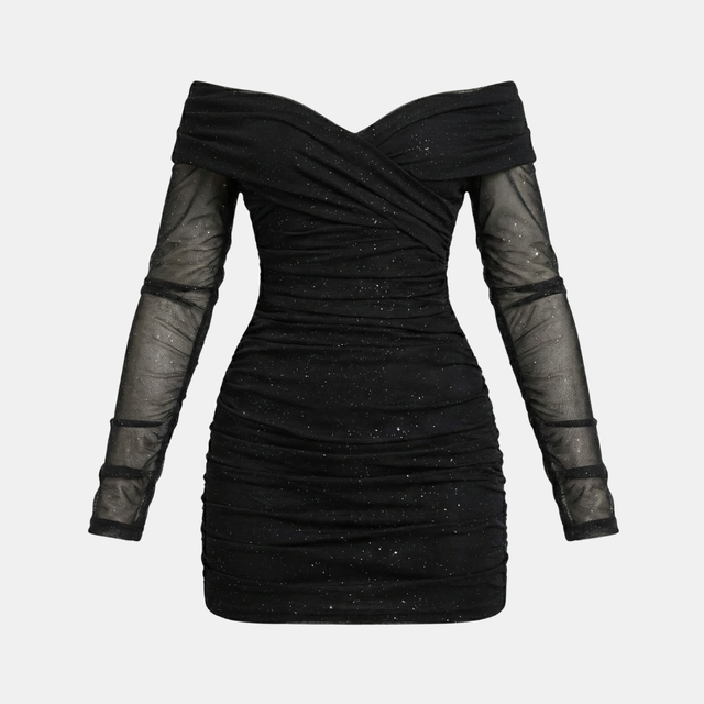 Ella - Women's Mini Dress Black Size XS Sparkle Mesh