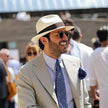 FJØRNA Carolous men's Panama hat, white handcrafted classic style with wide brim, perfect for elegant summer wear.