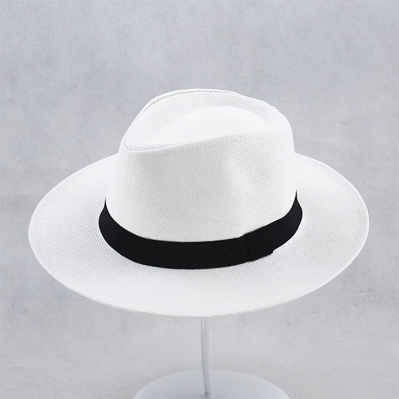 FJØRNA Carolous men's white handcrafted Panama hat with classic elegant style, perfect for sunny outdoor wear.