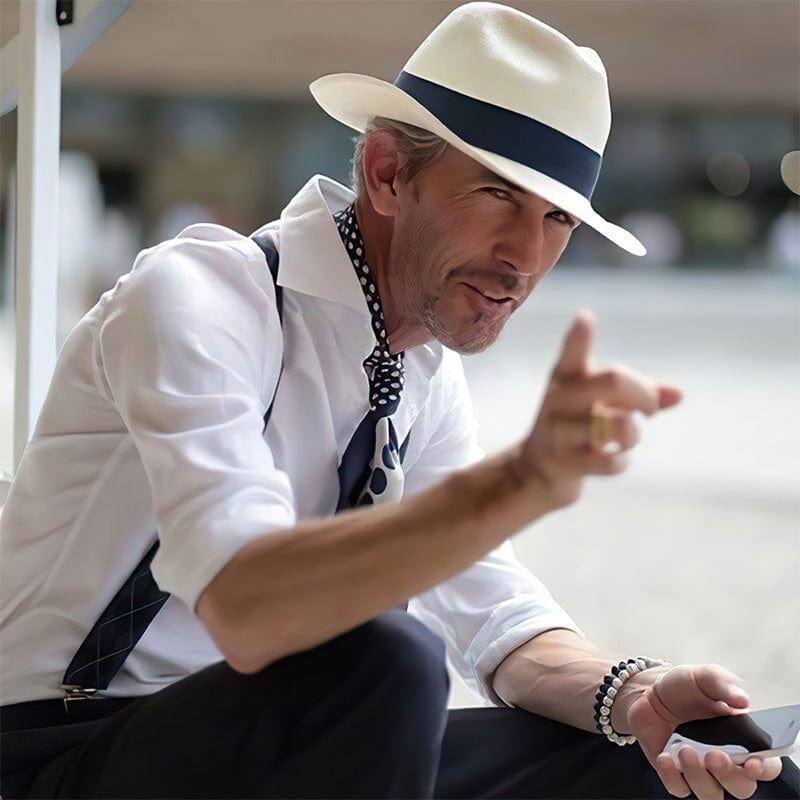 White handmade Panama hat for men by FJØRNA, unisex, with a classic design and 52-54.5 cm brim size.