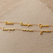 Personalised FJØRNA gold unisex necklace with two or three custom names, 14-inch dainty jewelry for men and women.
