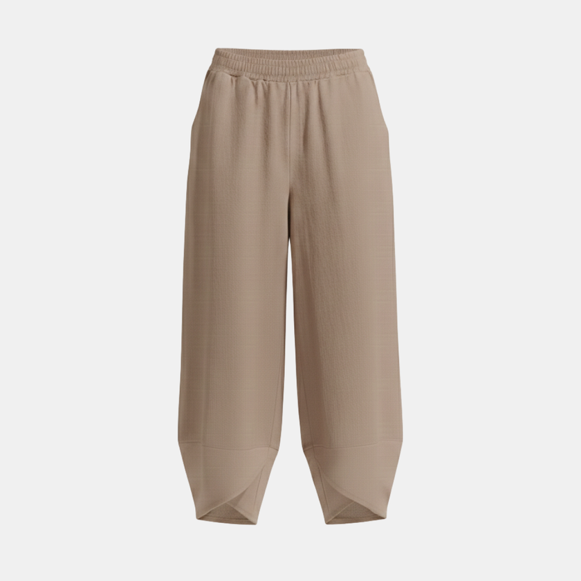 FJØRNA women's black wide leg trousers with elastic waist, loose fit, cotton fabric, stylish casual pants for women.