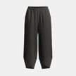 Black women's wide-leg cotton pants with elastic waist by FJØRNA, casual and comfortable for everyday wear.