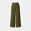 FJØRNA Liam women's high waist wide-leg pants in yellow with pockets, made of cotton linen, featuring a plain color design.