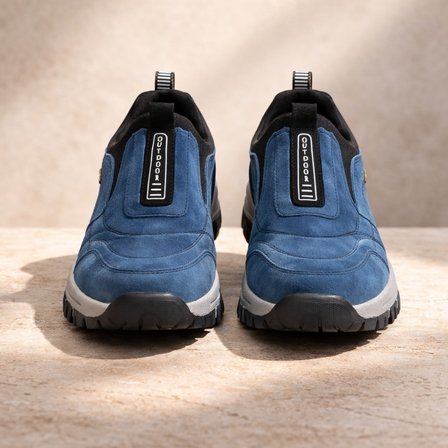 Men's blue FJØRNA hiking shoes with orthopedic support, supportive hiking boots designed for comfort and durability.