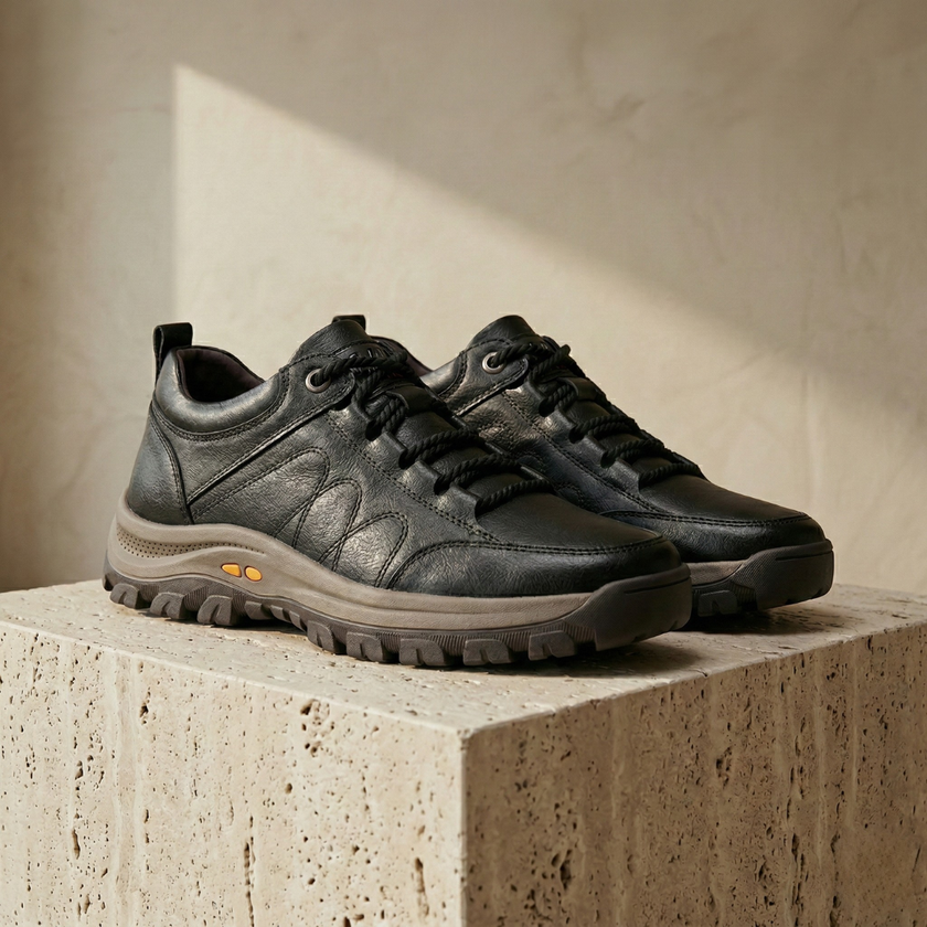 FJØRNA men's red leather orthopedic shoes with cushioned soles and supportive design, ideal for comfortable everyday wear.