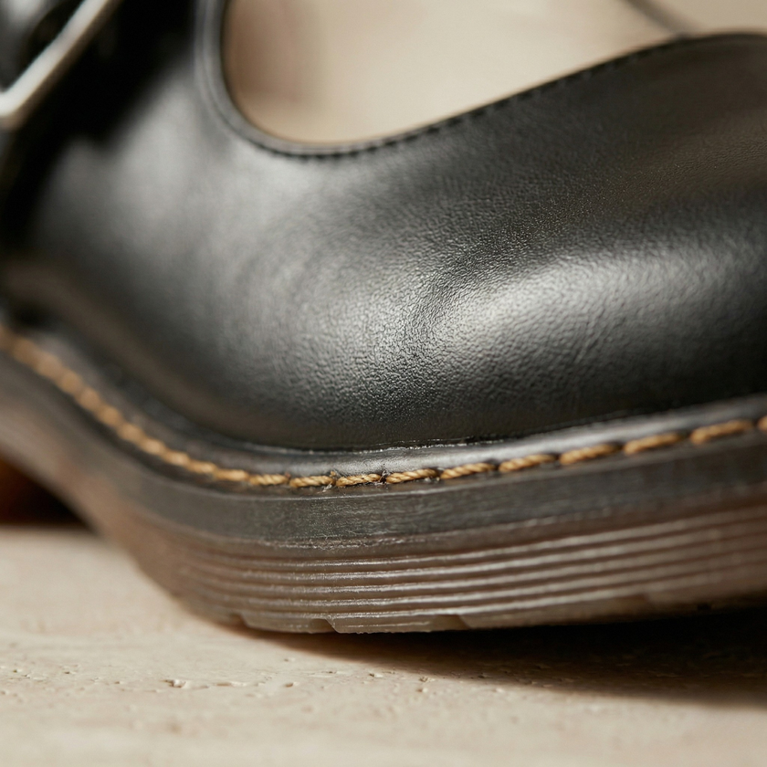 FJØRNA Nina vintage leather Mary Jane shoes for women in brown with strap and comfortable sole, classic leather footwear.