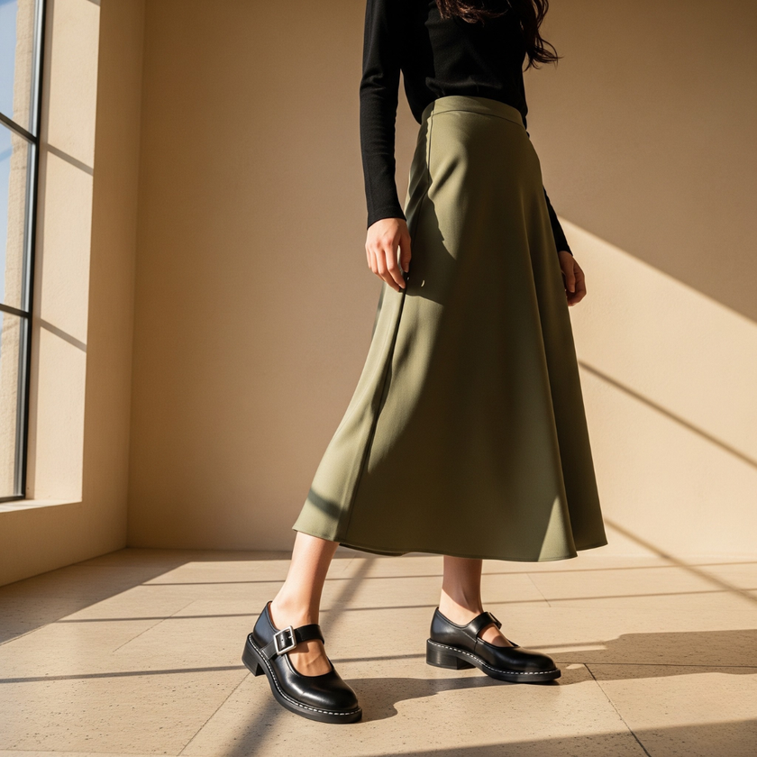 FJØRNA Nina vintage leather Mary Jane shoes for women, brown classic leather footwear with strap and comfortable sole.