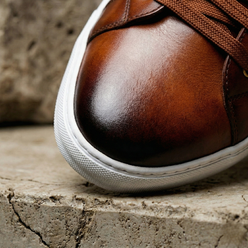 Brown FJØRNA women's leather shoes with sleek design and rounded toe, perfect for casual and formal wear.