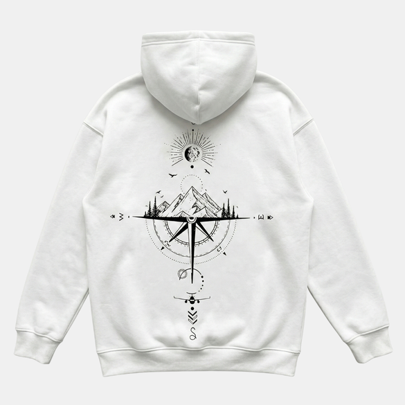 FJØRNA Ethan men's hoodie in white, featuring a vintage print and a casual stylish pullover design.
