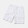 Men's linen cargo shorts with drawstring waist by FJØRNA, showing a flat lay of lightweight, casual men's shorts.