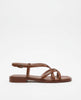 FJØRNA women's brown Italian leather cushioned sandals displayed on a white studio background, showing the comfortable straps and sole.