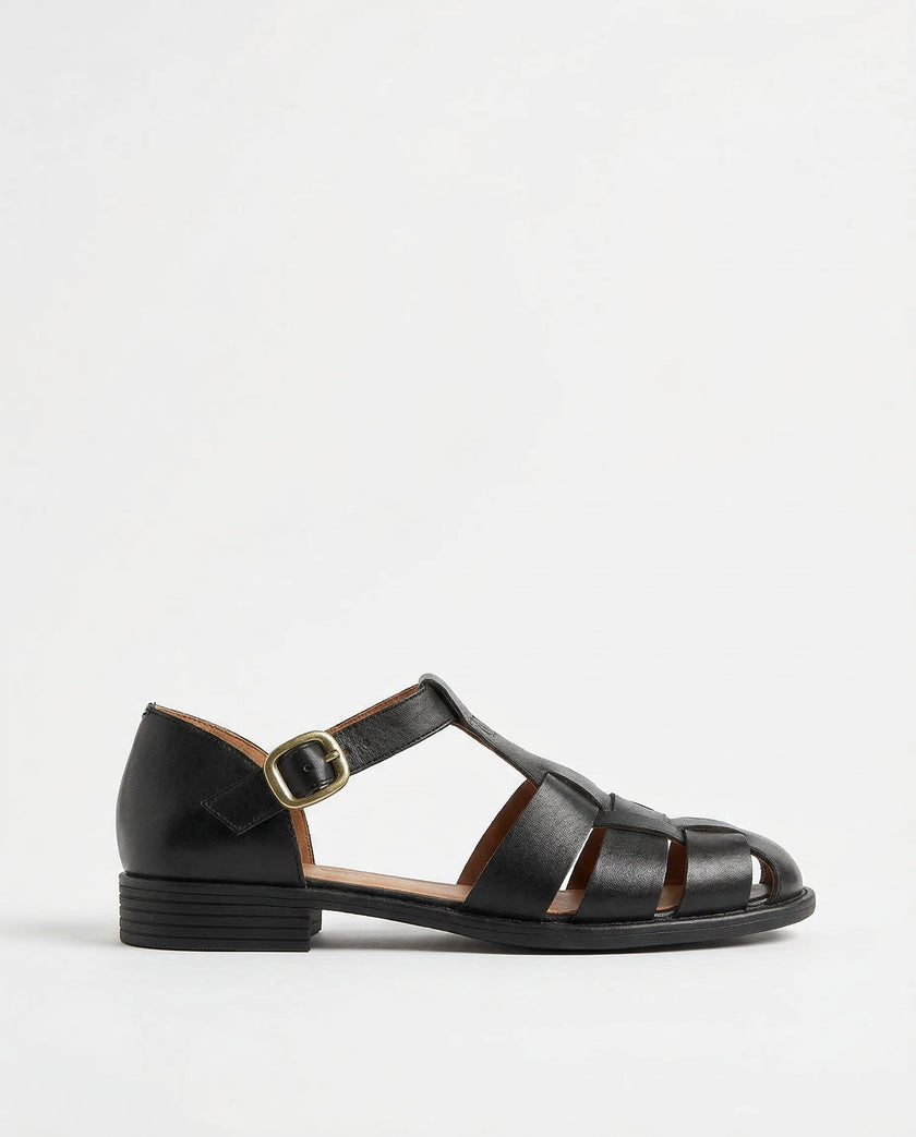 FJØRNA women's Italian leather sandals with adjustable straps, featuring a stylish open-toe design on a white studio background.
