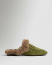 FJØRNA women’s plush fur mule slippers with slip-on design and cozy lining, perfect for indoor comfort and luxury footwear.