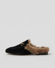 FJØRNA women's plush-lined fur mule slippers, slip-on shoes with soft interior and stylish design for cozy comfort.