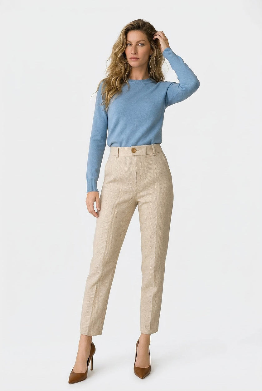 FJØRNA wool blend women's high waist tapered trousers, stylish and comfortable pants with a tailored fit.